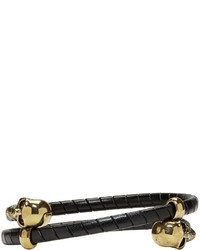 Мужской черный кожаный браслет от Alexander McQueen