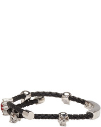 Черный кожаный браслет от Alexander McQueen