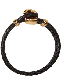 Мужской черный кожаный браслет от Versace