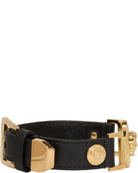 Мужской черный кожаный браслет от Versace