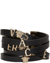 Черный кожаный браслет от Versace