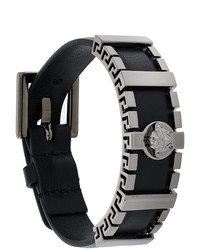 Мужской черный кожаный браслет от Versace