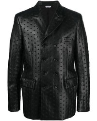 Мужской черный кожаный двубортный пиджак с принтом от Comme Des Garcons Homme Plus
