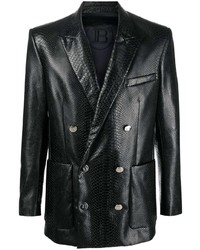 Мужской черный кожаный двубортный пиджак от Balmain