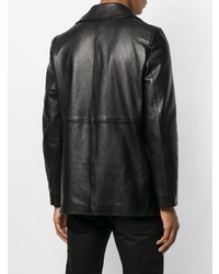 Мужской черный кожаный двубортный пиджак от Saint Laurent