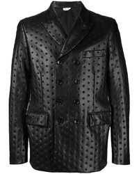 Мужской черный кожаный двубортный пиджак от Comme Des Garcons Homme Plus