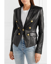 Женский черный кожаный двубортный пиджак от Veronica Beard
