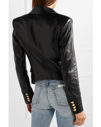 Женский черный кожаный двубортный пиджак от Veronica Beard
