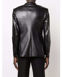 Мужской черный кожаный двубортный пиджак от Reveres 1949