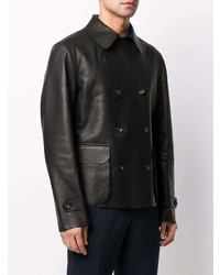 Мужской черный кожаный двубортный пиджак от Giorgio Armani
