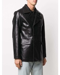 Мужской черный кожаный двубортный пиджак от Sunflower