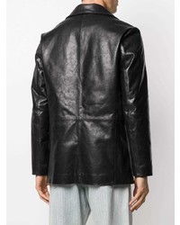 Мужской черный кожаный двубортный пиджак от Sunflower