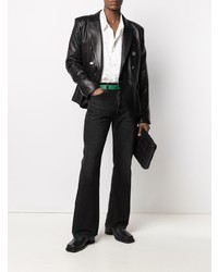 Мужской черный кожаный двубортный пиджак от Balmain