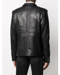 Мужской черный кожаный двубортный пиджак от Balmain