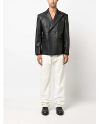 Мужской черный кожаный двубортный пиджак от Misbhv
