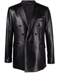 Мужской черный кожаный двубортный пиджак от Reveres 1949