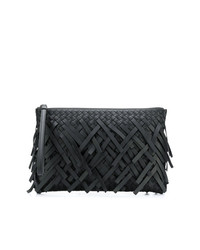 Черный кожаный клатч c бахромой от Bottega Veneta