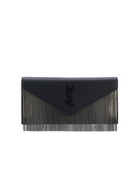 Черный кожаный клатч c бахромой от Saint Laurent
