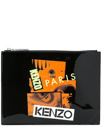 Черный кожаный клатч с принтом от Kenzo
