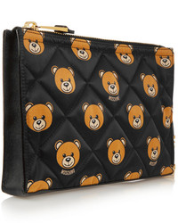 Черный кожаный клатч с принтом от Moschino