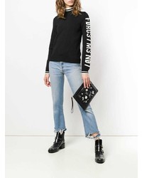 Черный кожаный клатч с украшением от Karl Lagerfeld