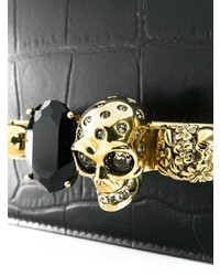 Черный кожаный клатч с украшением от Alexander McQueen