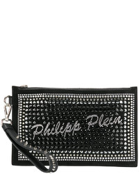 Черный кожаный клатч с украшением от Philipp Plein