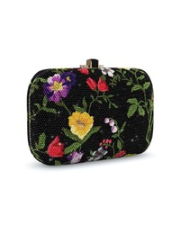 Черный кожаный клатч с цветочным принтом от Judith Leiber Couture