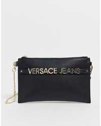 Черный кожаный клатч от Versace Jeans