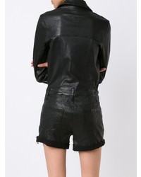 Черный кожаный комбинезон с шортами от RtA