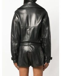Черный кожаный комбинезон с шортами от Saint Laurent