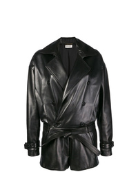 Черный кожаный комбинезон с шортами от Saint Laurent