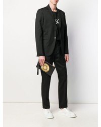 Мужской черный кожаный мужской клатч с вышивкой от Versace