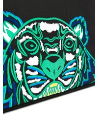 Мужской черный кожаный мужской клатч с вышивкой от Kenzo