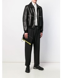 Мужской черный кожаный мужской клатч с принтом от Prada