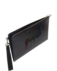 Мужской черный кожаный мужской клатч с принтом от Gucci