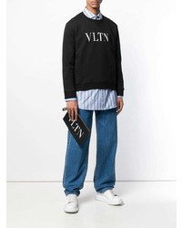 Мужской черный кожаный мужской клатч с принтом от Valentino