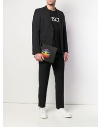 Мужской черный кожаный мужской клатч с принтом от Gucci