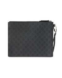 Мужской черный кожаный мужской клатч с принтом от Gucci