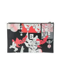 Мужской черный кожаный мужской клатч с принтом от Prada