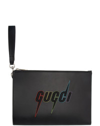 Мужской черный кожаный мужской клатч с принтом от Gucci