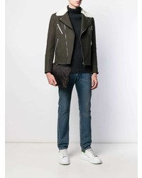 Мужской черный кожаный мужской клатч с принтом от Alexander McQueen