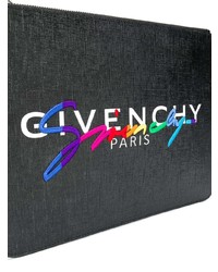 Мужской черный кожаный мужской клатч с принтом от Givenchy