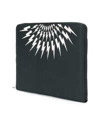 Мужской черный кожаный мужской клатч с принтом от Neil Barrett