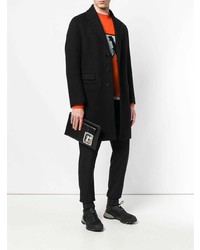 Мужской черный кожаный мужской клатч с принтом от Prada