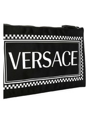 Мужской черный кожаный мужской клатч с принтом от Versace