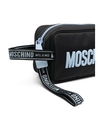 Мужской черный кожаный мужской клатч с принтом от Moschino