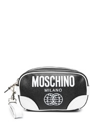 Мужской черный кожаный мужской клатч с принтом от Moschino