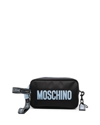 Мужской черный кожаный мужской клатч с принтом от Moschino