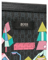 Мужской черный кожаный мужской клатч с принтом от BOSS HUGO BOSS
